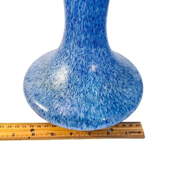 MCM Blue White Splatter Texture Tapered Art Glass Vase 9.5” Vintage - Picture 9 of 13